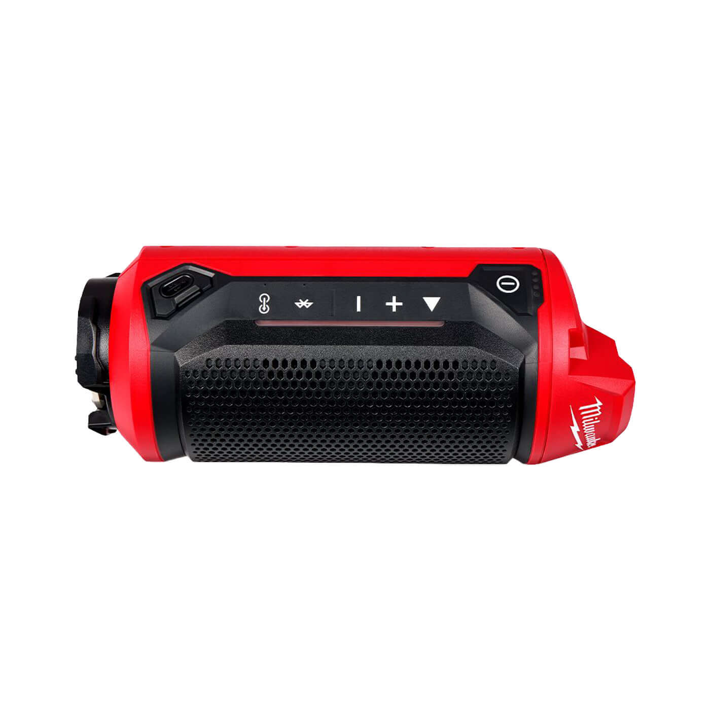 Milwaukee 12V Bluetooth Jobsite Speaker M12JSSP20 - SKIN ONLY side view showcasing controls and design