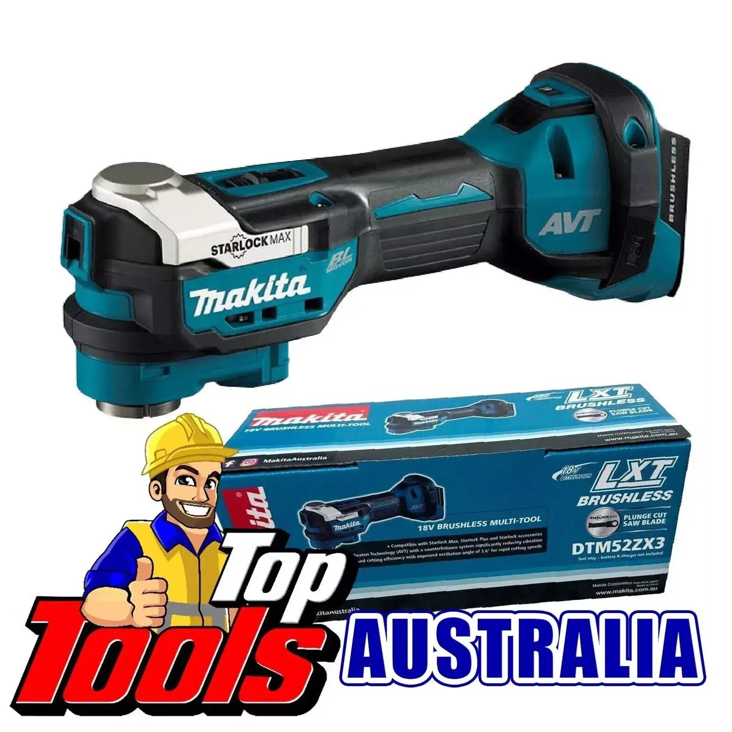 Makita 18V Li-ion Brushless Multi Tool DTM52ZX3 with StarlockMax accessories, perfect for heavy-duty applications.