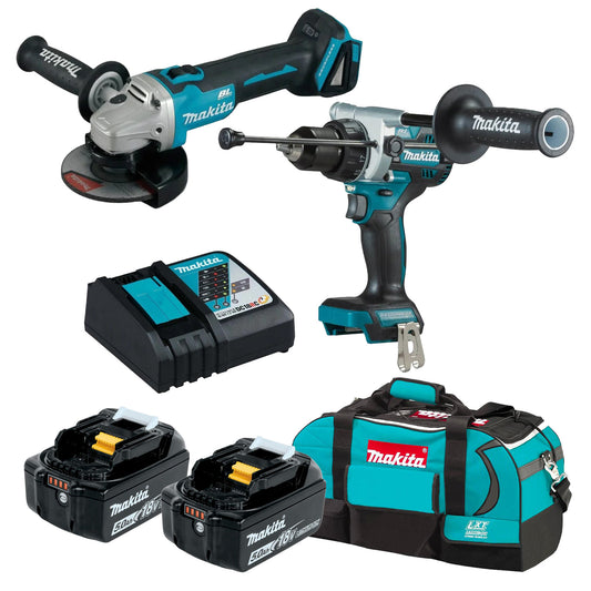 Makita 18V 5.0Ah Hammer Drill & Angle Grinder Kit