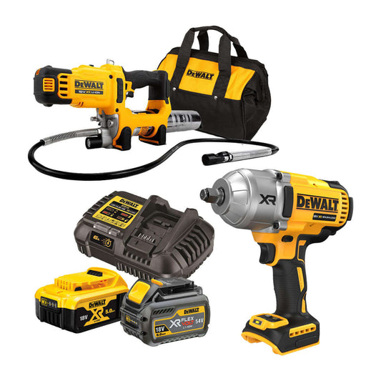 DeWalt 18V XR FLEXVOLT Grease Gun Impact Wrench 2 Pieces Kit