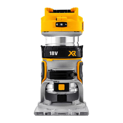 DeWALT 18V XR Brushless Compact Router DCW600N-XJ - SKIN ONLY front view with variable speed control.
