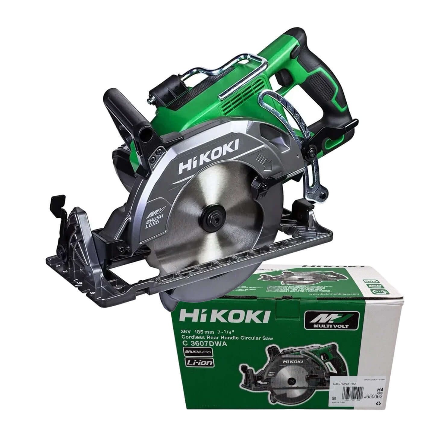 HiKOKI 36V Brushless 185mm Circular Saw C3607DWA(H4Z) Skin with MultiVolt battery compatibility.