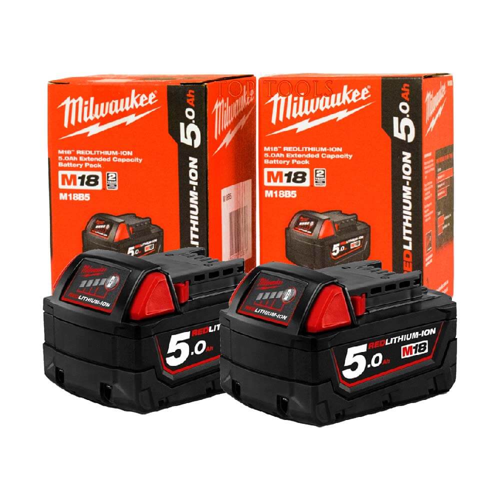 Milwaukee M18B52 18V Li-Ion Cordless 5.0ah Battery Twin Pack