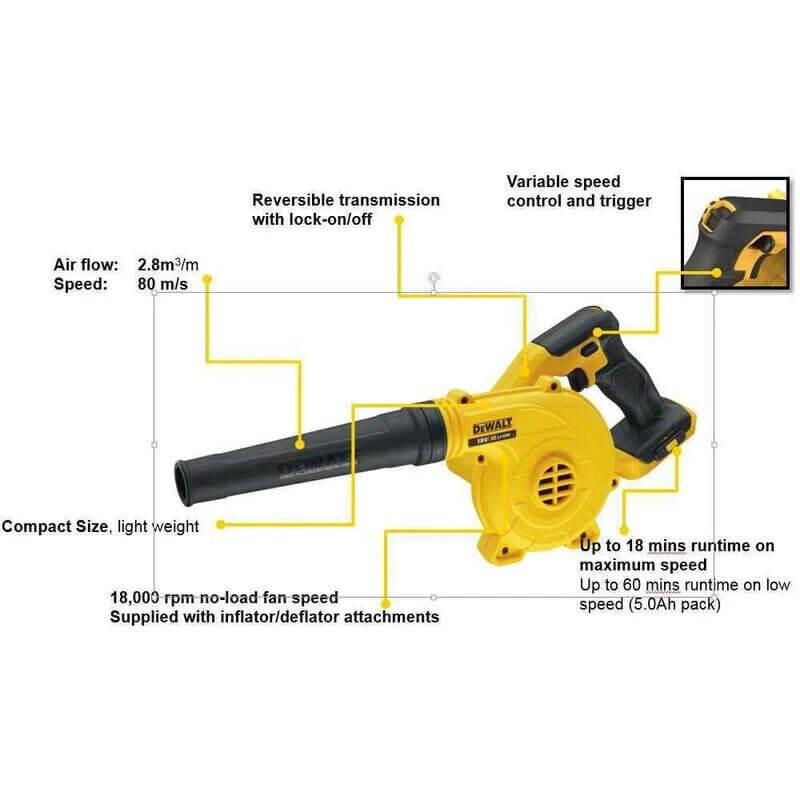 DeWalt 18V Blower DCV100-XE SKIN - Light & Powerful