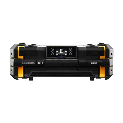 DeWALT 18V TSTAK Radio Charger DWST1-81080 - SKIN ONLY front view showcasing Bluetooth jobsite features.
