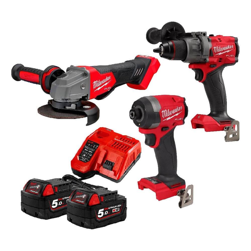 Milwaukee 18V 5.0ah Fuel Gen 4 Angle Grinder Hammer Drill Impact Driver Kit