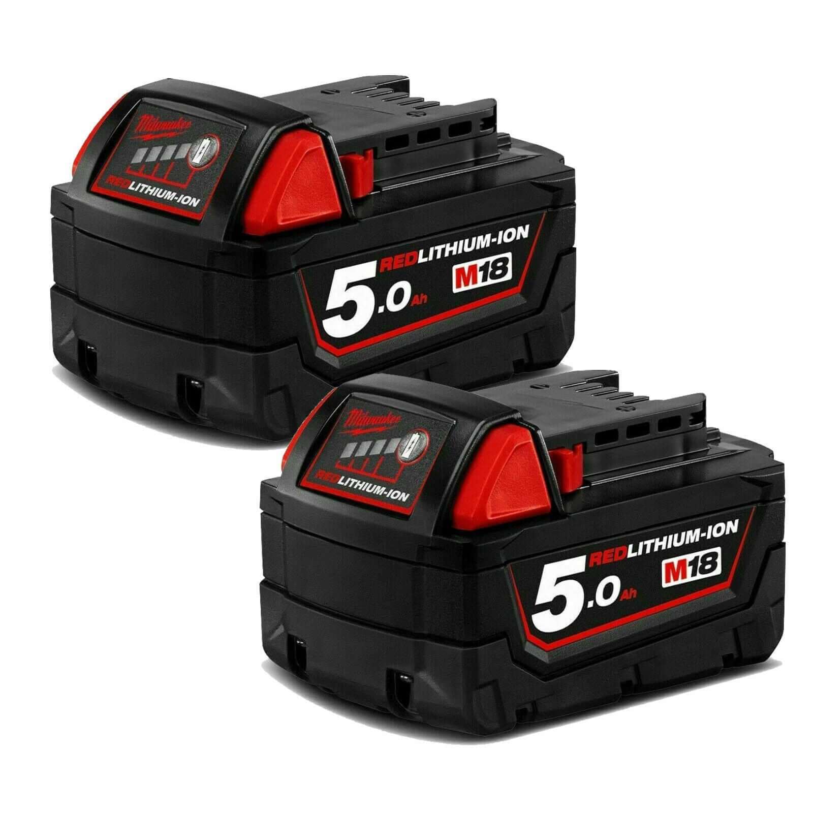 Milwaukee M18B5 18V Battery 5.0ah Red Lithium 2 Pack Set