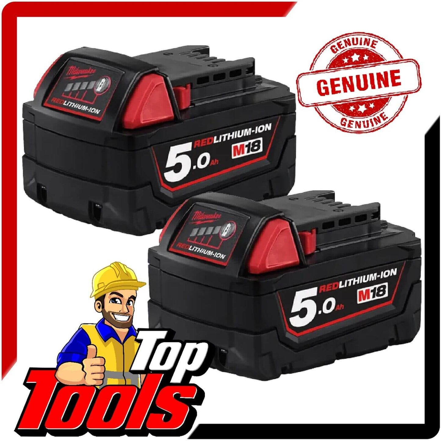 Milwaukee M18B5 18V Battery 5.0ah Red Lithium 2 Pack Set