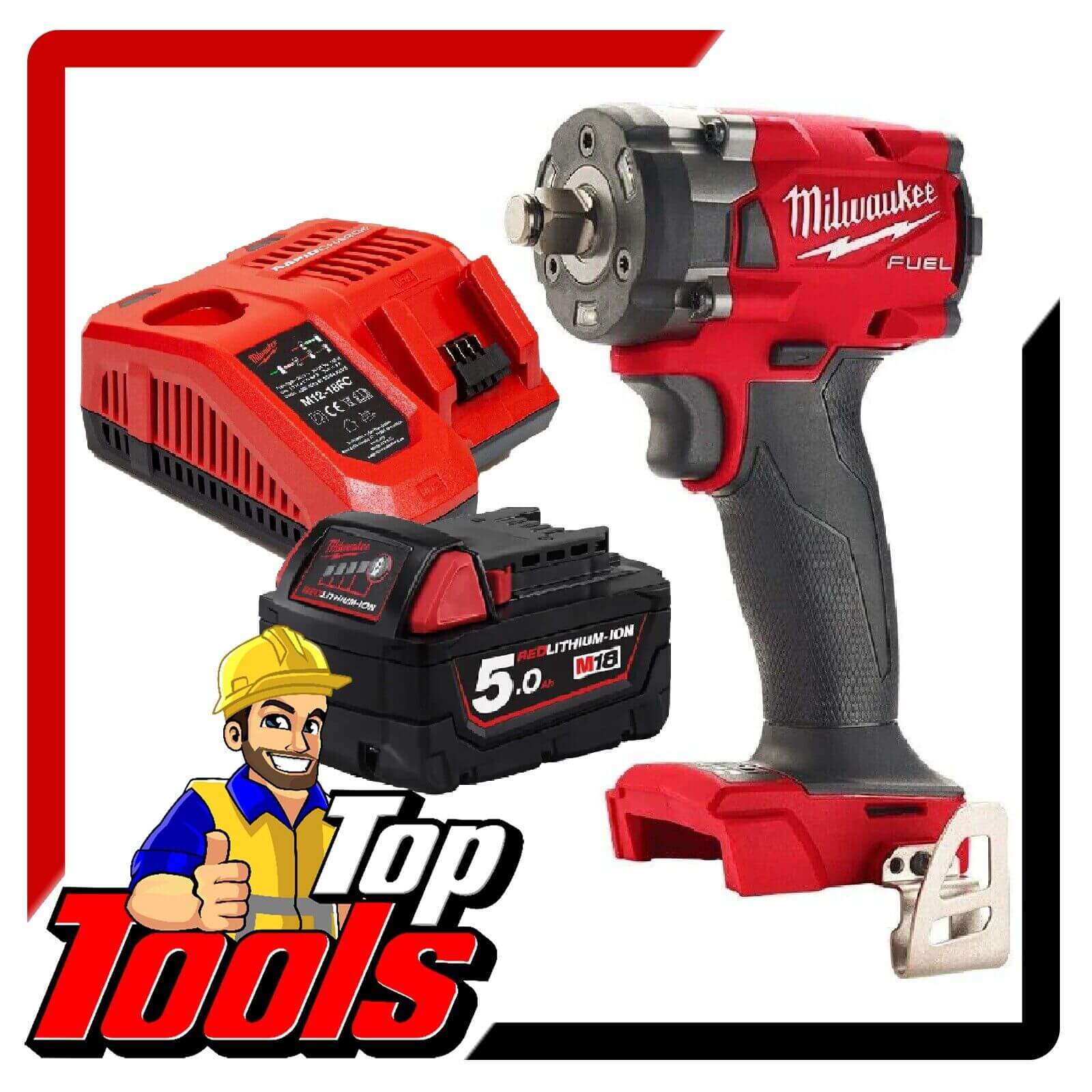 Milwaukee 18V Brushless 1/2" Impact Wrench 5.0ah Battery Kit