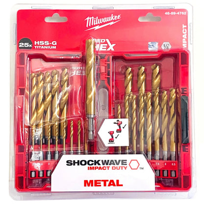 Milwaukee SHOCKWAVE RED HELIX Titanium Drill Bit Set - 25 Pieces